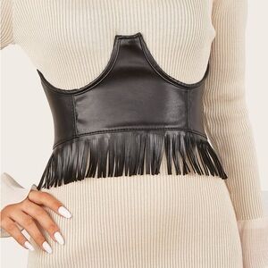 Black Faux Leather Fringe underbust cincher